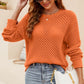 Beauteous Round Neck Openwork Dropped Shoulder Knit Top