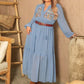 Plus Size Polka Dot Tie Neck Balloon Sleeve Maxi Dress