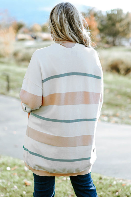 ZeldaMarie Plus Size Striped Open Front Cardigan