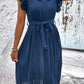 SO JAMAH Tie Neck Belted Pleated Dress