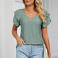 Eyelet V-Neck Short Sleeve T-Shirt
