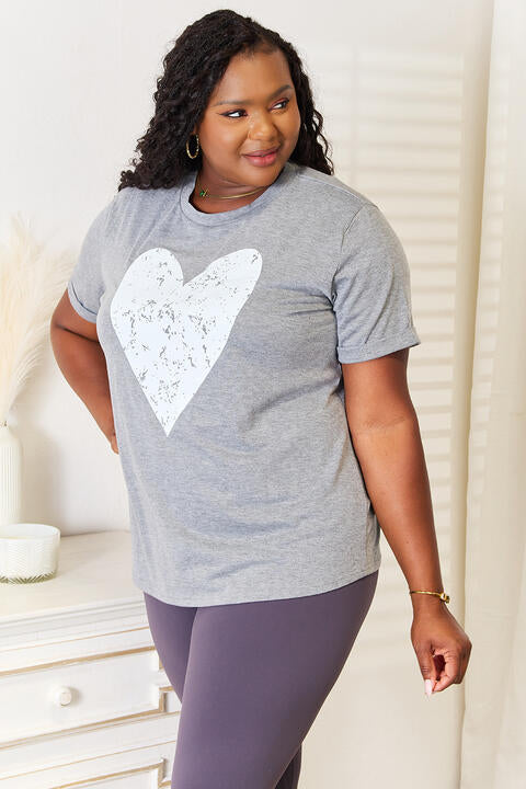 Simply Love Heart Graphic Cuffed Short Sleeve T-Shirt *