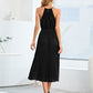 Pleated Spaghetti Strap Tie Waist Midi Dress