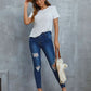 Openwork Short Sleeve Round Neck Top