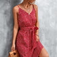 SOChic Printed V-Neck Tie Waist Mini Dress