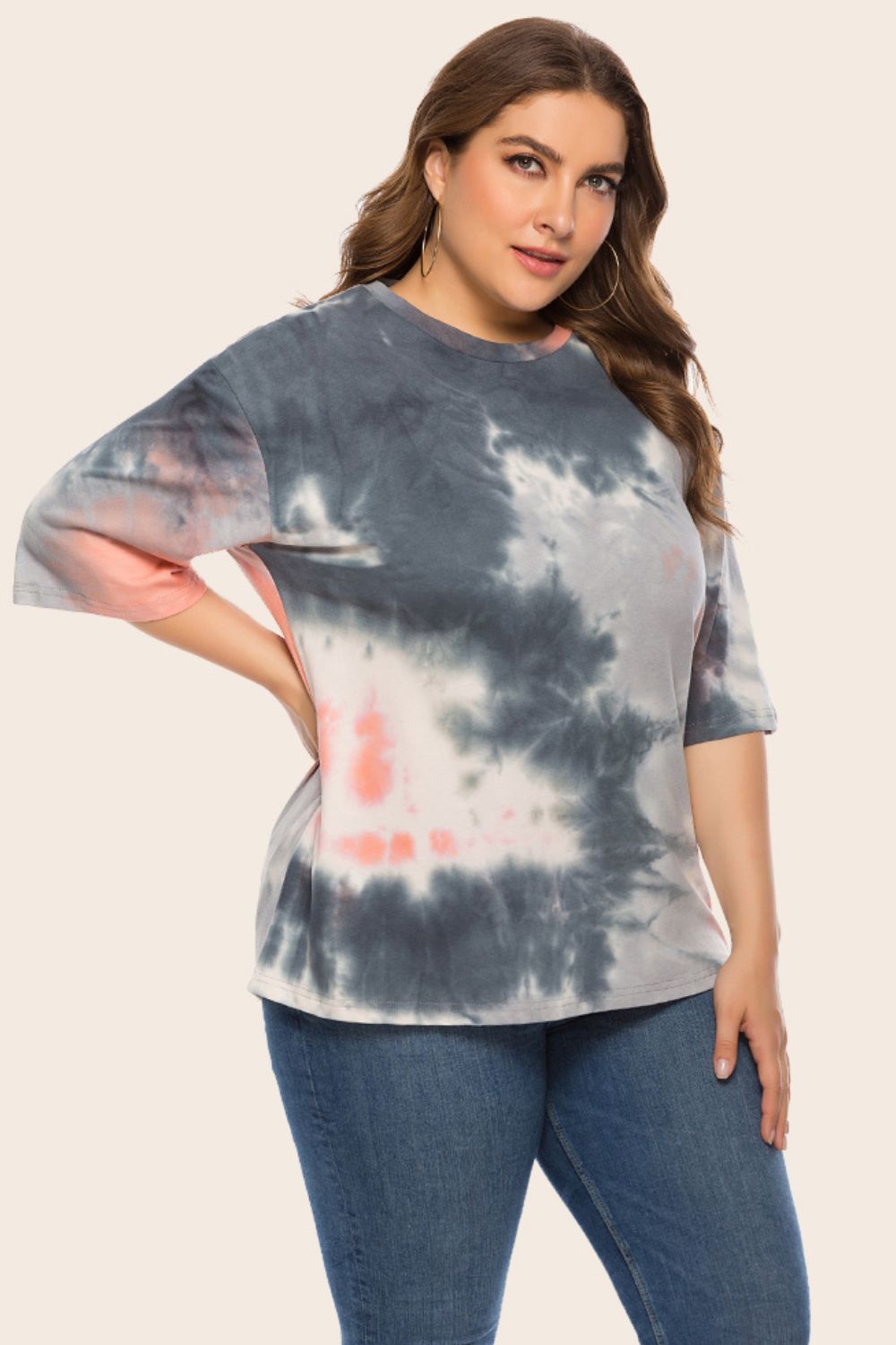 Women's Plus Size Tie-Dye Half Sleeve Tee Shirt