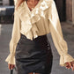 Full Size Ruffled V-Neck Flounce Sleeve Shirt
