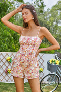 Double Crazy Floral Spaghetti Strap Zip-Back Romper *