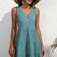 SUMMERLEA Decorative Button V-Neck Tiered Sleeveless Dress