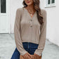 Buttoned Notched Neck Long Sleeve T-Shirt
