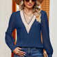 Openwork V-Neck Long Sleeve T-Shirt