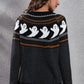 Full Size Ghost Pattern Round Neck Long Sleeve Sweater