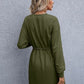 Drawstring Round Neck Dropped Shoulder Mini Dress