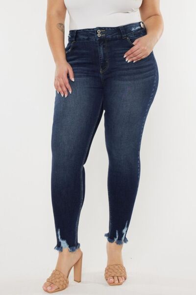 Kancan Full Size Cat's Whiskers Raw Hem High Waist Jeans *