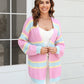 Sophia & Grace Color Block Ribbed Dropped Shoulder Open Front Cardigan