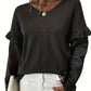 V-Neck Ruffle Trim Long Sleeve Sweater