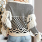 Geometric Fringe Detail V-Neck Sweater