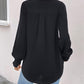 Black Smocked Notched Long Sleeve Blouse