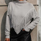 Turtle Neck Tassel Front Long Sleeve Pullover Sweater