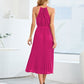Pleated Spaghetti Strap Tie Waist Midi Dress
