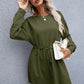 Drawstring Round Neck Dropped Shoulder Mini Dress