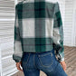 Green Plaid Collared Neck Button Up Long Sleeve Jacket