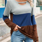 Color Block Cutout Round Neck Long Sleeve T-Shirt