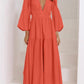 Cora Lea Deep V-Neck Balloon Sleeve Plain Maxi Dress