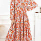 Floral Notched Neck Long Sleeve Dress