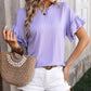 Ruffled Round Neck Short Sleeve Blouse