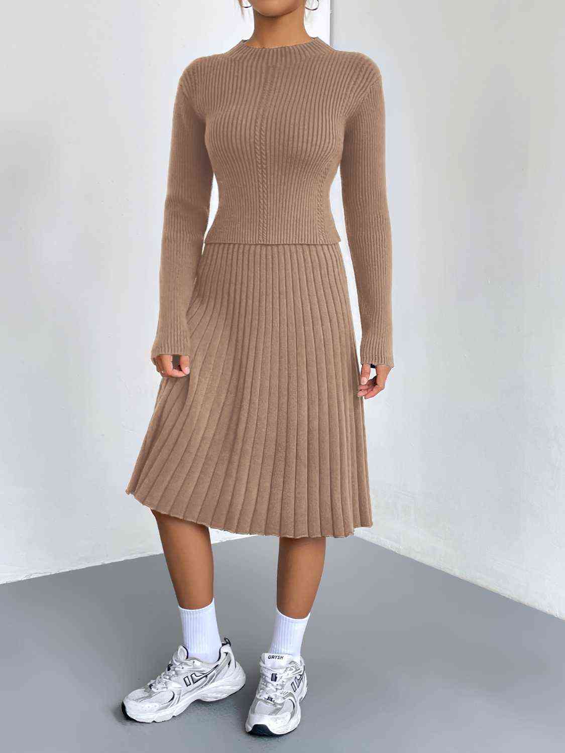 CozyWonders Rib-Knit Sweater and Skirt Set