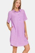 Zenana Washed Linen Raw Hem Dress with Pockets - Brand Zenana *