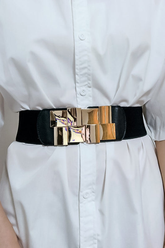 Jessica Anne Beauty Geometric Buckle Elastic Wide Belt