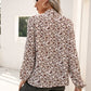 Floral Print Long Sleeve Mock Neck Blouse