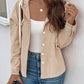 Ribbed Button Up Drawstring Hooded Jacket