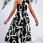 Printed Single Shoulder Tie Waist Dress