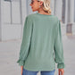 Full Size Eyelet V-Neck Flounce Sleeve Blouse