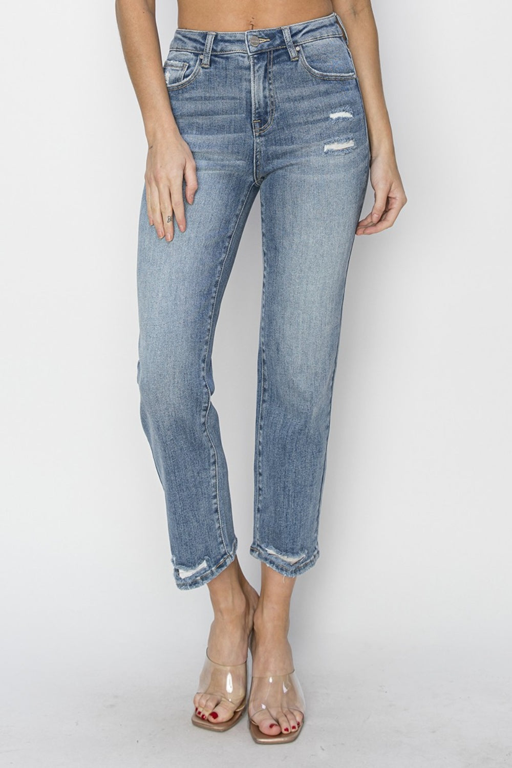 RISEN Full Size High Waist Distressed Cropped Jeans *