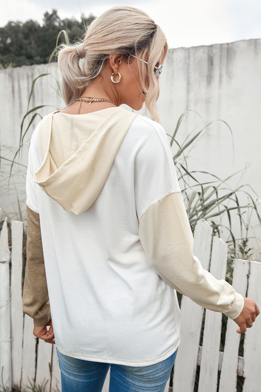 Women's Full Size Color Block Drop Shoulder Hoodie