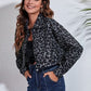 Leopard Button Up Collared Neck Cropped Jacket