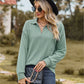 Collared Neck Cable-Knit Long Sleeve Blouse