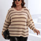 Plus Size Striped Dropped Shoulder Sweater
