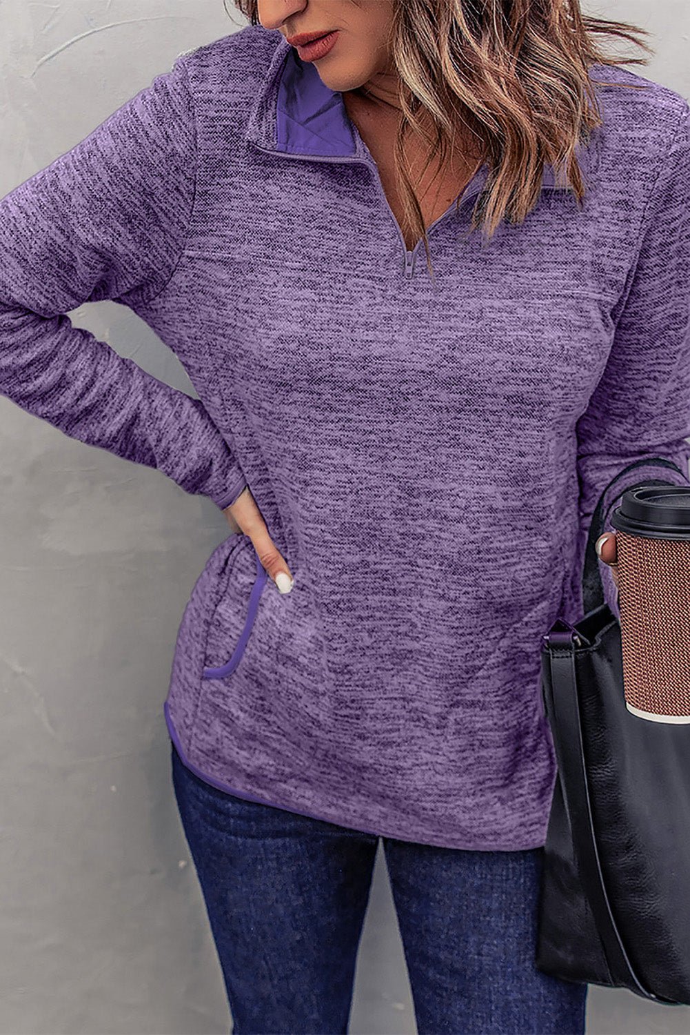 Women's Full Size Heathered Quarter-Zip Sweatshirt