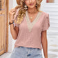 Eyelet V-Neck Petal Sleeve T-Shirt