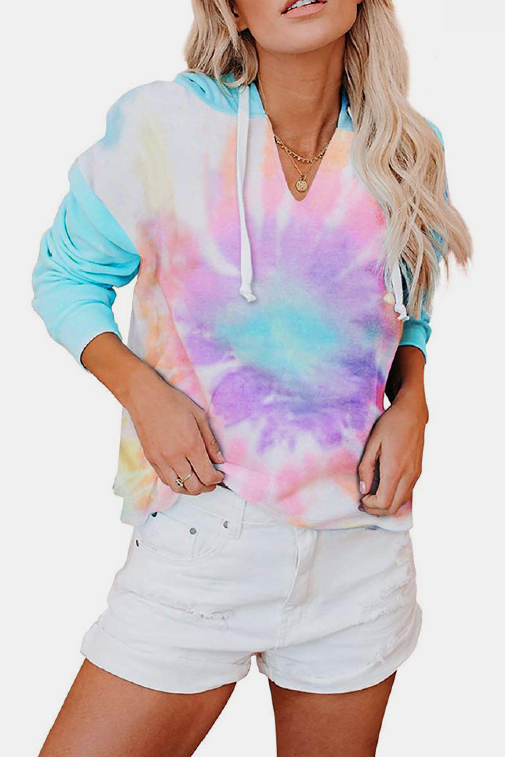 BLAZIN' BEAUTY Full Size Tie-Dye Drawstring Hoodie