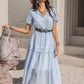 Tie Neck Balloon Sleeve Tiered Dress