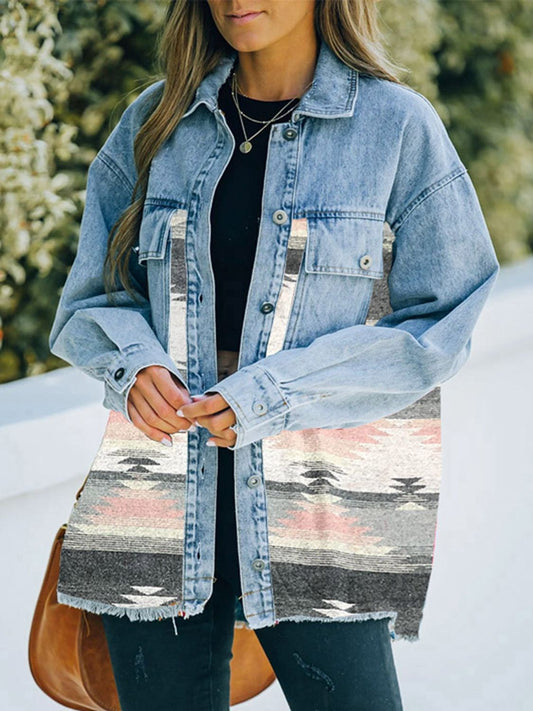 Full Size Collared Neck Dropped Shoulder Denim Jacket