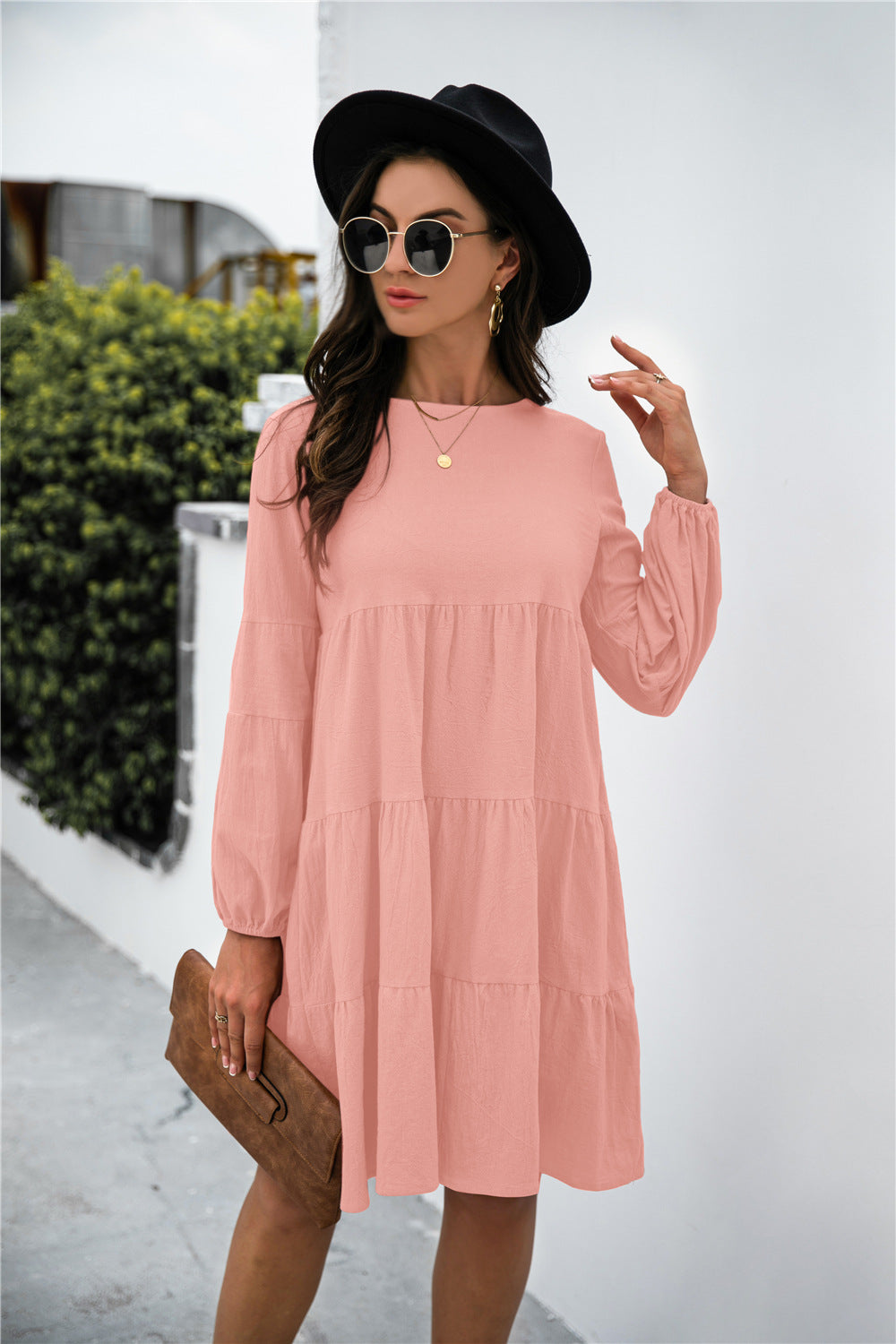 Women's Balloon Sleeve Keyhole Tiered Midi Dress