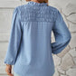 Ruched Swiss Dot Notched Balloon Sleeve T-Shirt