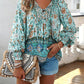 Aurora Lea Bohemian Tie Neck Lantern Sleeve Blouse